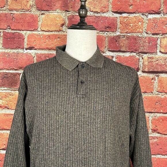 Pierre Cardin Men's XL Brown Striped Long Sleeve 1/4 Two Button Collared Sweater - Picture 2 of 9